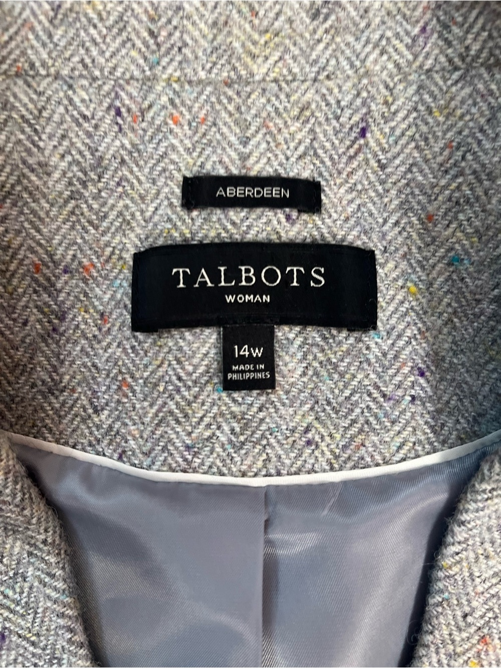 Talbots Woman Aberdeen Herringbone Tweed Blazer 14W Grey Wool Preppy Classic - Picture 8 of 11